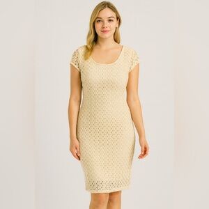 Cream Crochet Lace Sheath Dress Lined Cap Sleeve Scoop Neck Size Large